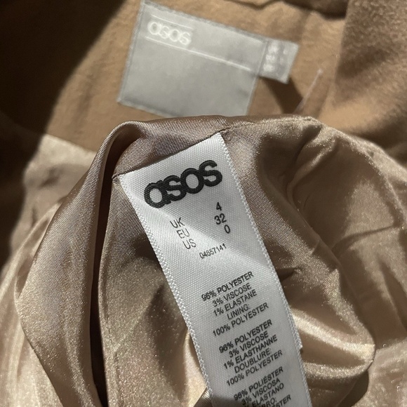ASOS Design Tan Camel Long Coat Jacket Women Size 0 - Picture 5 of 5